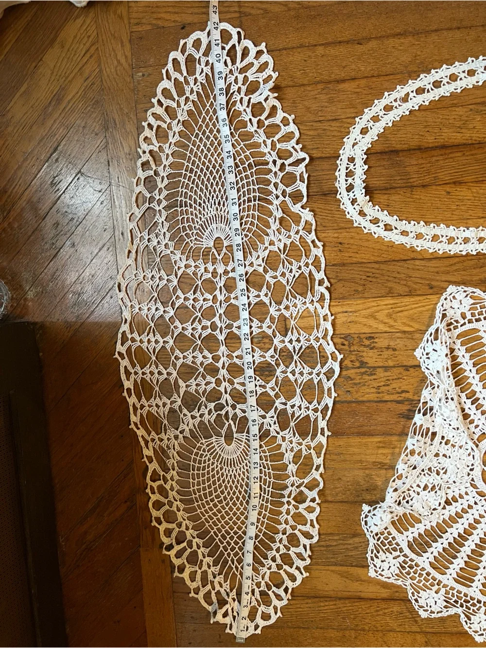 Set of three unique Vintage Handmade White Crochet Doilies Set